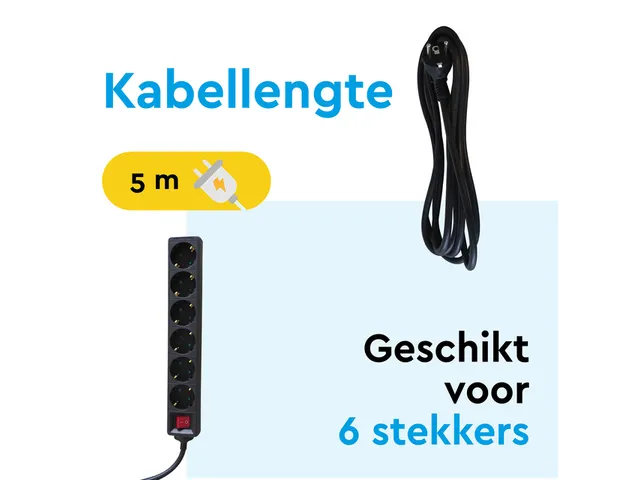 Stekkerdoos BRASQ 6 voudig 5 meter zwart