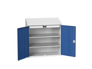 lessenaarkast 1130x1050x550mm 2 legborden 2 laden RAL7035+RAL5010 - 1