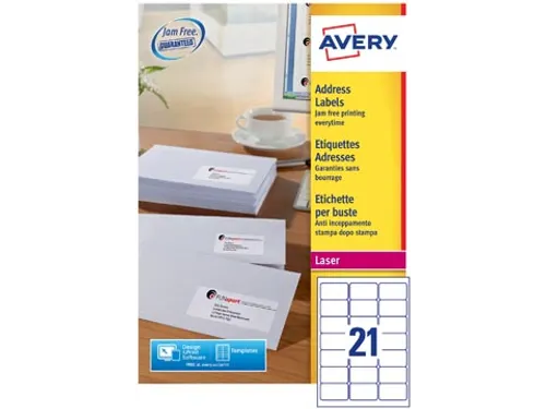 Etiket Avery L7160-250 63.5x38.1mm Wit 5250 Stuks