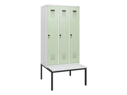 locker met bank,HxBxD 1950x900x815mm,3vak,vak B 300mm,draaigrendel