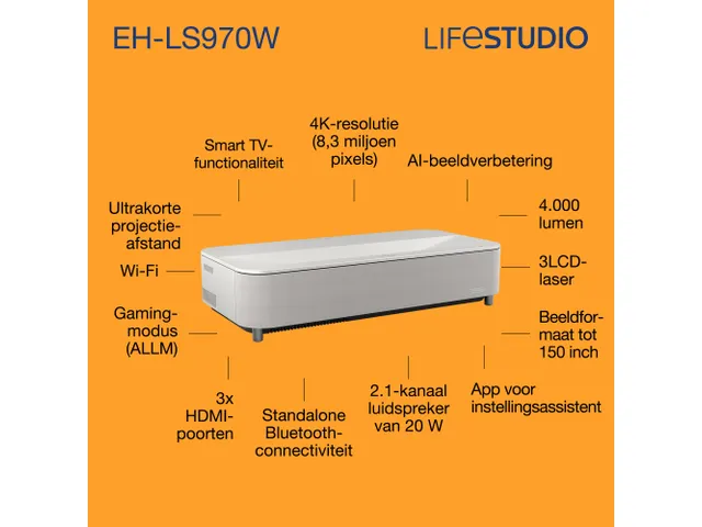 Epson Lifestudio Grand Plus EH-LS970W 4K Laser Beamer 4000 Lumen