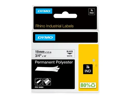 Labeltape Dymo Rhino 18484 Polyester 19mmx5.5m Zwart Op Wt