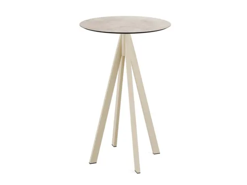 statafel,HxØ 1090x700mm,rond,4voeten zandkleuren,blad HPL Moonstone