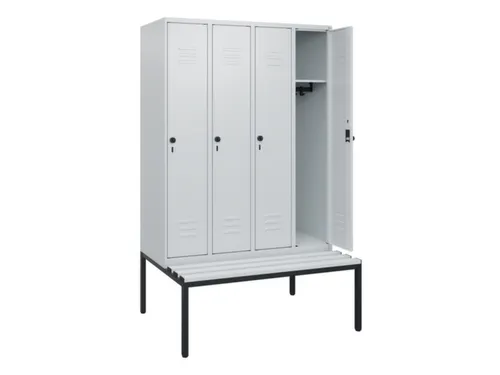 locker met bank,HxBxD 1950x1200x815mm,4vak,vak B 300mm,draaigrendel
