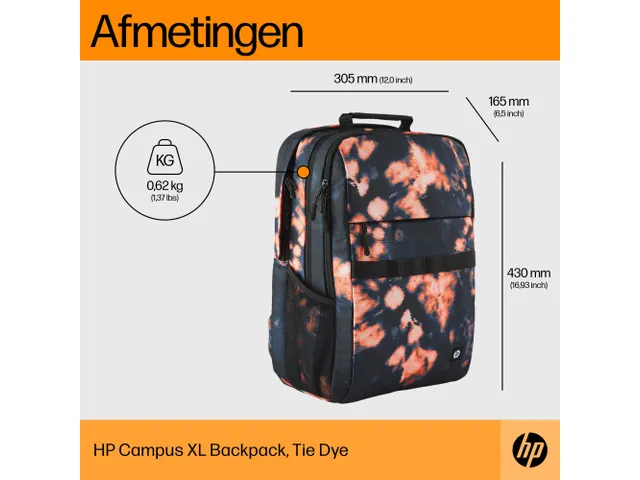 Hp Campus Xl Notebook Laptoptas Backpack 16.1 Inch Tie Dye