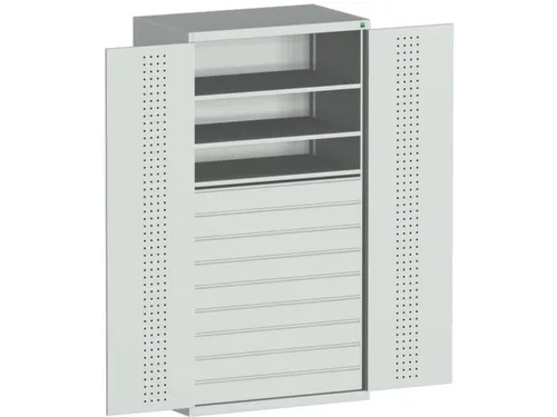 systeemkast HxBxD 2000x1050x650mm 3xStalen bodem 9laden Ral7035