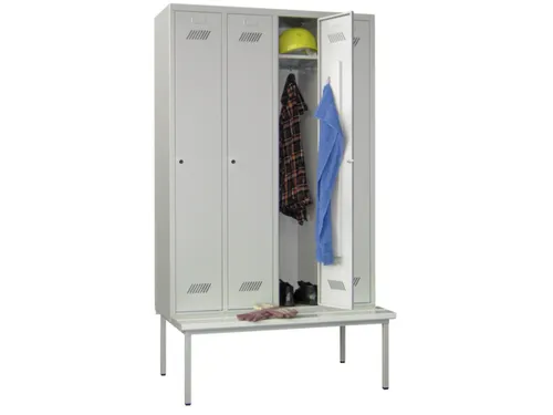 locker met bank,HxBxD 2150x1200x500mm,4vak,RAL7035,front RAL7035