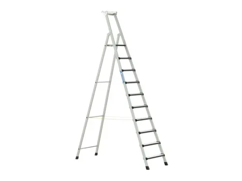 trapladder,eenzijdig,10treden,m. bekleding,stand H 2,5m,balk L 3,4m