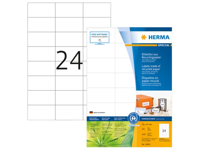Etiket HERMA recycling 10824 70x37mm 2400stuks wit | EtiketWinkel.be