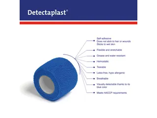 Detectaplast Zelfhechtende Snelpleister rol à 5cm x 4,5mtr blauw - 1