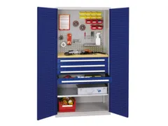 Materiaalkast Geperf. Deuren 1950x1000x600mm 4laden 1legbord Ral5010