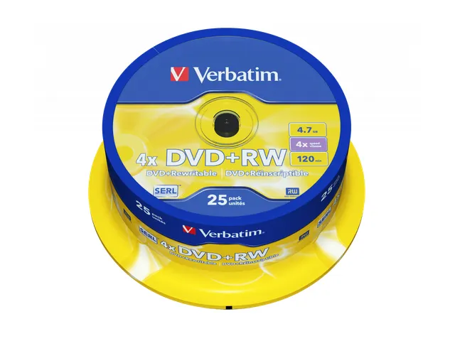 DVD+RW 4.7GB 4x Matzilver 25 Stuks