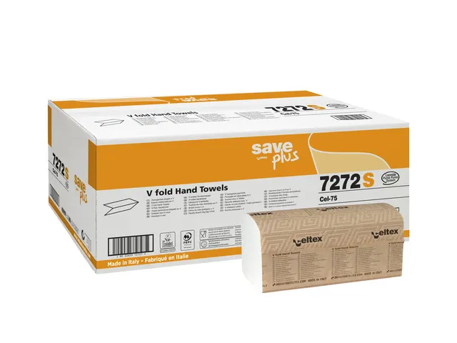 Handdoek Celtex Save V-vouw 2-laags wit doos 15 pak a 200 vel 21,5 x 2