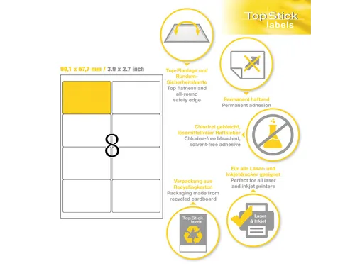 Etiketten universele labels A4 permanent 99,1x67,7mm Wit 800 stuks
