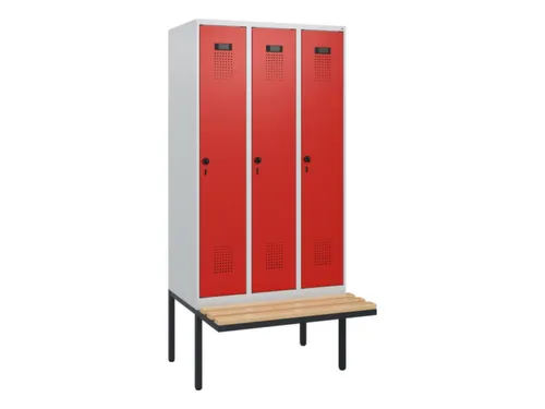 locker met bank,HxBxD 1950x900x815mm,3vak,vak B 300mm,draaigrendel
