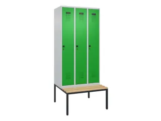 locker met bank,HxBxD 2120x900x815mm,3vak,vak B 300mm,draaigrendel - 3