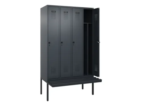locker met bank,voor scheiding van kleding,HxBxD 2120x1200x815mm,4vak