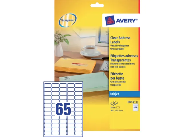 Etiket Avery J8551-25 38.1x21.2mm transparant 1625 stuks