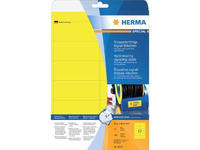 Etiket HERMA 8029 99.1x42.3mm folie 300stuks geel | HermaLabels.nl