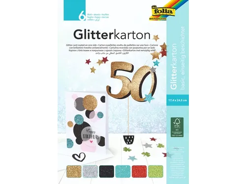 Glitterkarton Folia 174x245mm 6 vel basis assorti