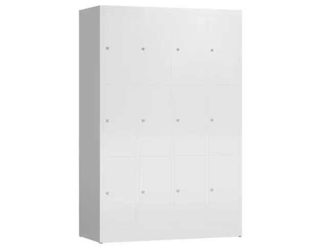 Lockerkast 1800x1185x500mm 4x3 vakken cilinderslot, sokkel, RAL9003