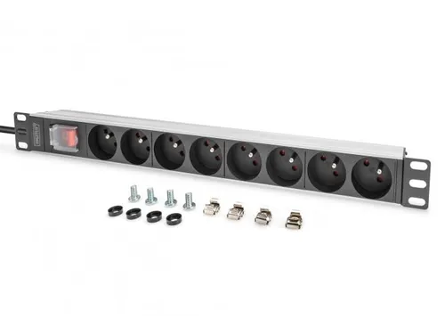 Stekkerdoos met aluminium profiel en schakelaar 1U 8-voudig CEE 7/5