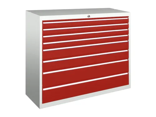 ladekast,HxBxD 1000x1023x600mm,8lade(n),RAL7035,front RAL3000