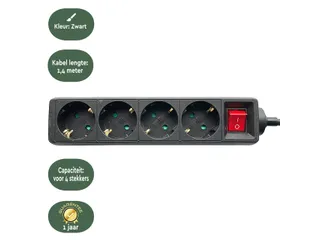 Stekkerdoos BRASQ 4 voudig 1.4 meter zwart - 4