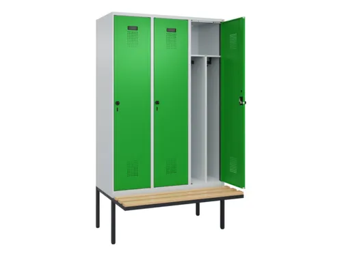 locker met bank,voor scheiding van kleding,HxBxD 2120x1200x815mm,3vak