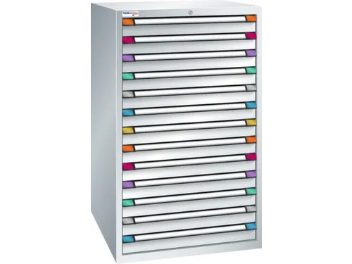 ladekast HxBxD 1400x805x695mm 13laden RAL7035 front RAL7035
