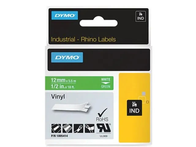 RHINO vinyltape 12 mm, wit op groen 1805414