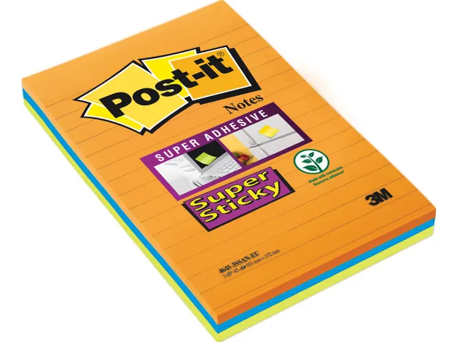 Super Sticky Notes 102x152mm Assorti 45 Vel 3 stuks