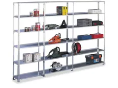 magazijnstelling,basis+2xaanbouw,HxBxD 1850x3008x304mm,vaklast 80kg