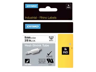 Labeltape Dymo Rhino industrieel krimpkous 9mm zwart op wit - 1