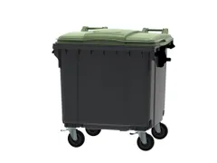 Container 1100 liter vlak deksel Grijs Groen Kunststof
