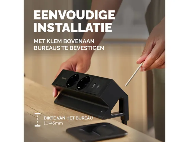 Stekkerdoos Fellowes Power Desk F 2voudig incl USB A en C 2m zwart