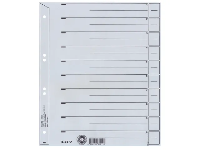 Scheidingsbladen Leitz A4 karton 200gr 6-gaats grijs