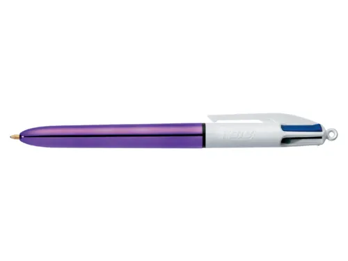 Balpen Bic 4kleuren shine medium zilver
