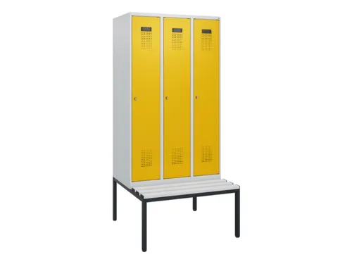 locker met bank,HxBxD 1950x900x815mm,3vak,vak B 300mm,cilinderslot
