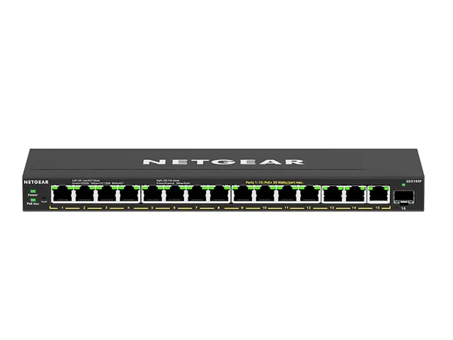 16-poorts PoE+ Gigabit Ethernet Plus-switch (180 W) met 1 SFP Poort