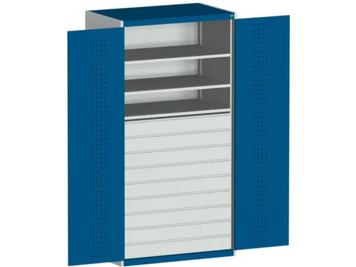 systeemkast 2000x1050x650mm 3xStalen bodem 9laden Ral7035 Ral5010
