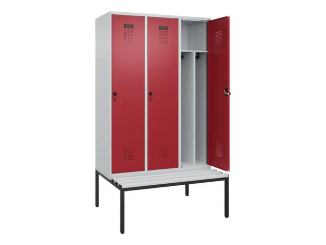locker met bank,voor scheiding van kleding,HxBxD 2120x1200x815mm,3vak