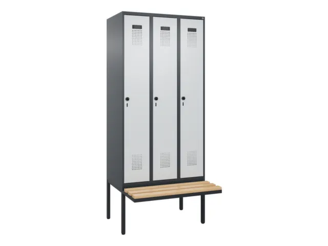 locker met bank,voor scheiding van kleding,HxBxD 2120x900x815mm,3vak