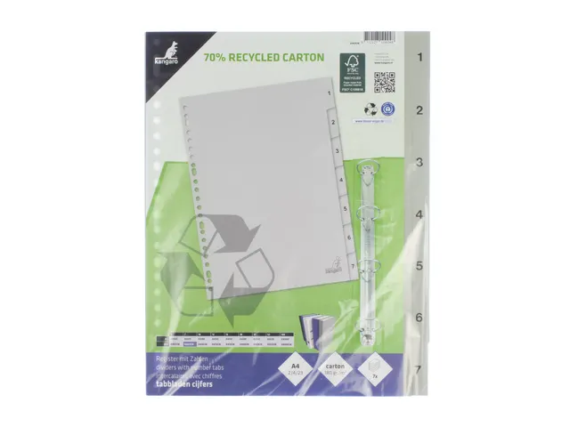 Tabblad ECO Kangaro A4 cijfers 180 grams grijs karton 23-gaats 7-delig