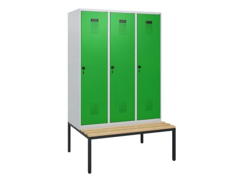 locker met bank,HxBxD 1950x1200x815mm,3vak,vak B 400mm,draaigrendel