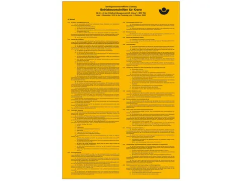 affiche,Bedieningsvoorschriften voor kranen,PVC,geel,om te verlijmen