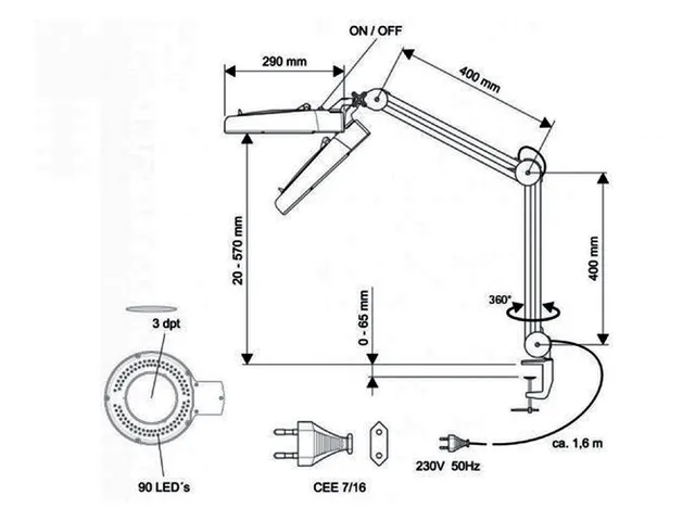 Bureaulamp Maul Viso Loep Led Klem Wit