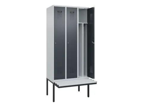 locker met bank,voor scheiding van kleding,HxBxD 2120x900x815mm,3vak