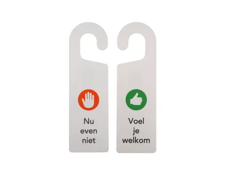 Kunststof deurhanger 250x75mm Voel je welkom - Nu even niet Wit