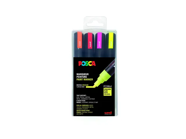 Verfstift Posca PC5M Medium Punt 1,8-2,5mm fluor 4st assorti